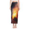 Volcano Eruption Print Side Slit Maxi Skirt