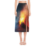 Volcano Eruption Print Side Slit Midi Skirt
