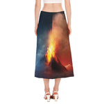 Volcano Eruption Print Side Slit Midi Skirt