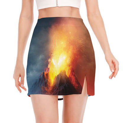 Volcano Eruption Print Side Slit Mini Skirt
