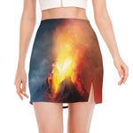 Volcano Eruption Print Side Slit Mini Skirt