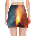 Volcano Eruption Print Side Slit Mini Skirt