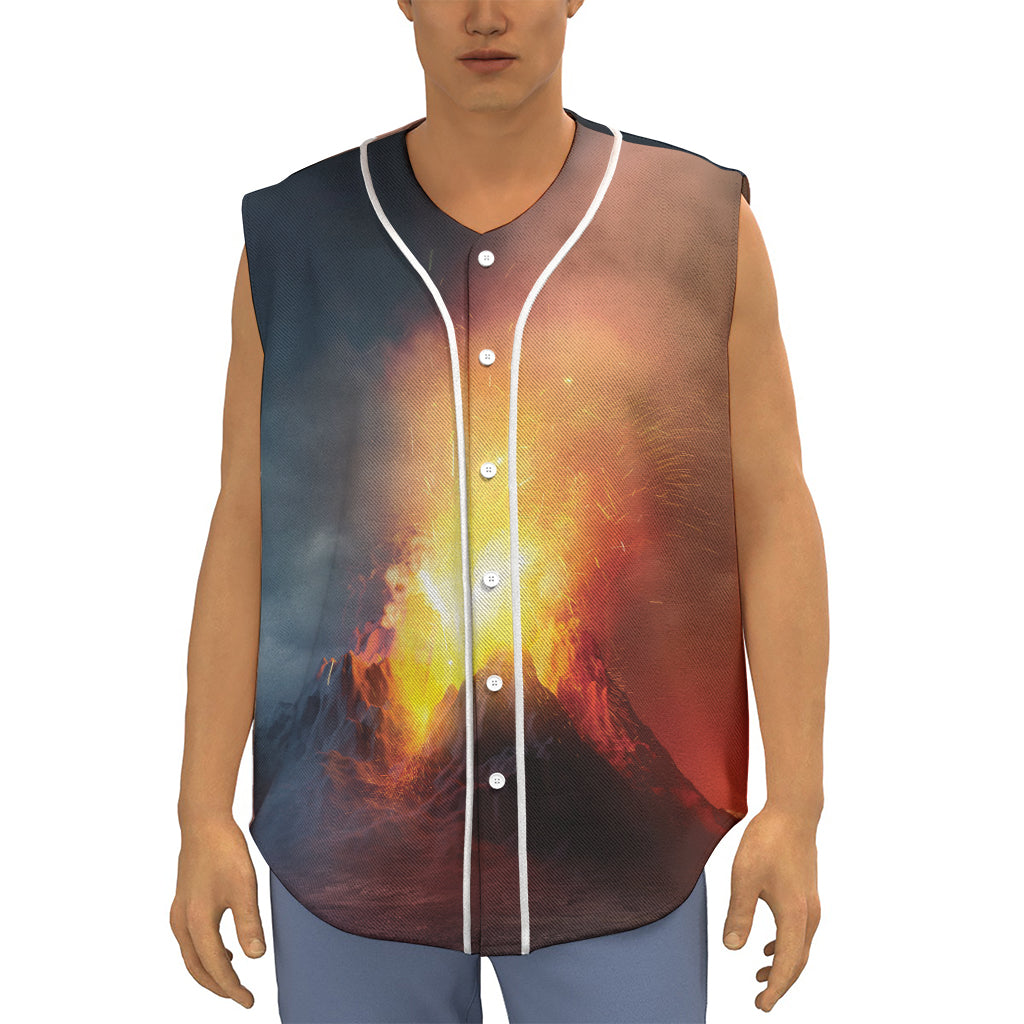 Volcano Eruption Print Sleeveless Baseball Jersey