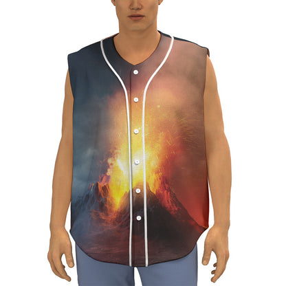 Volcano Eruption Print Sleeveless Baseball Jersey