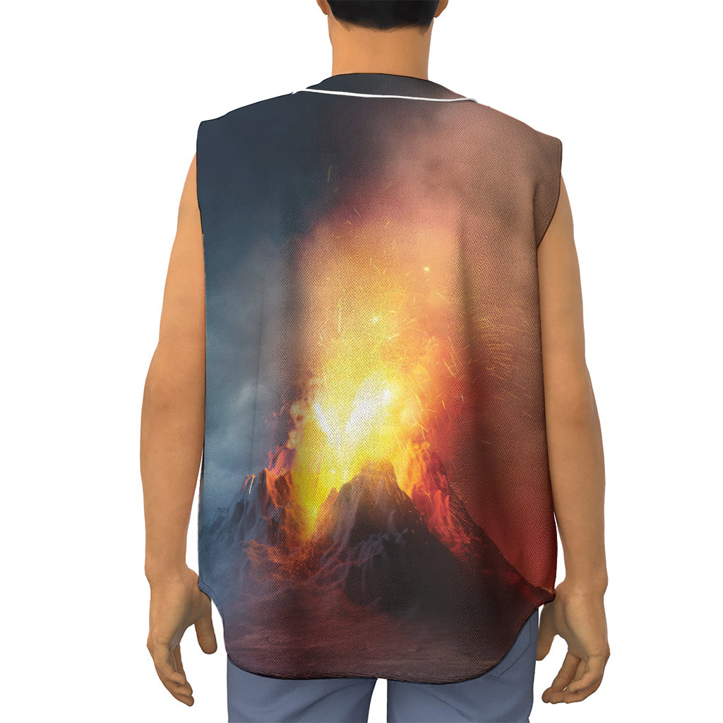 Volcano Eruption Print Sleeveless Baseball Jersey
