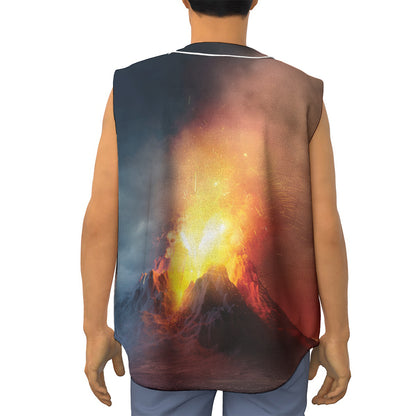 Volcano Eruption Print Sleeveless Baseball Jersey