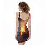 Volcano Eruption Print Sleeveless Bodycon Dress