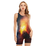 Volcano Eruption Print Sleeveless One Piece Swimsuit