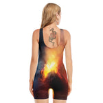 Volcano Eruption Print Sleeveless One Piece Swimsuit
