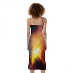Volcano Eruption Print Slim Fit Midi Cami Dress