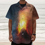 Volcano Eruption Print Textured Short Sleeve Shirt