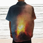 Volcano Eruption Print Textured Short Sleeve Shirt