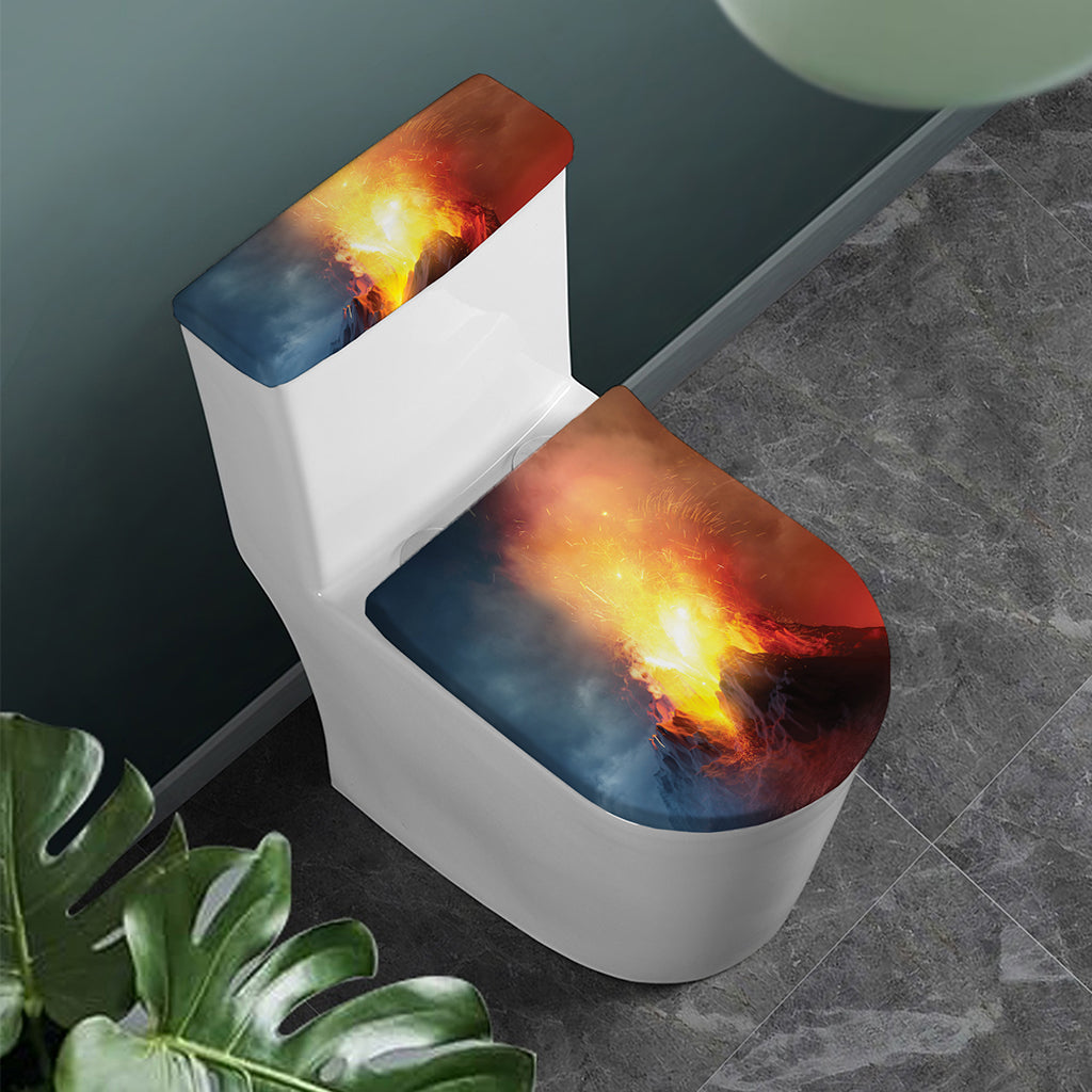 Volcano Eruption Print Toilet Lid And Tank Cover Set