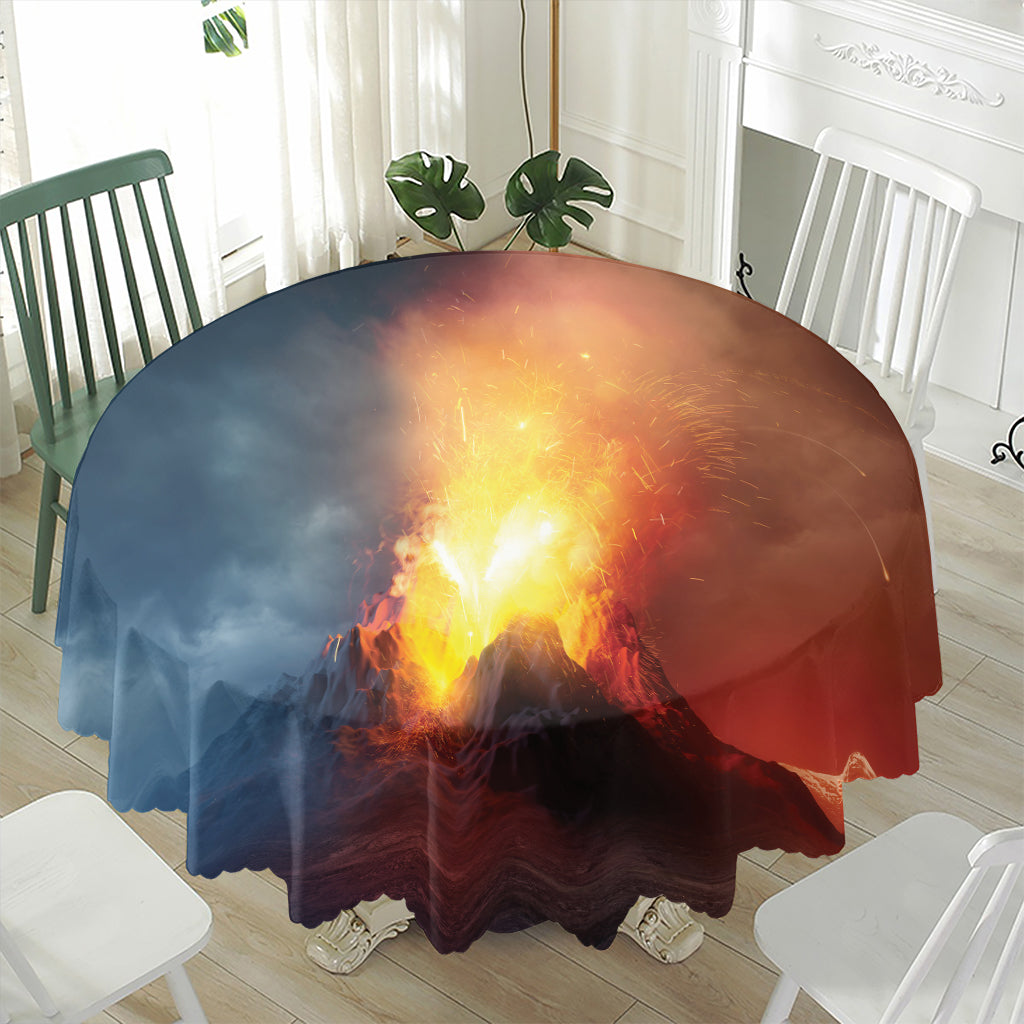 Volcano Eruption Print Waterproof Round Tablecloth