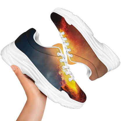 Volcano Eruption Print White Chunky Shoes