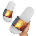 Volcano Eruption Print White Slide Sandals
