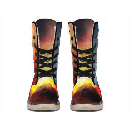 Volcano Eruption Print Winter Boots