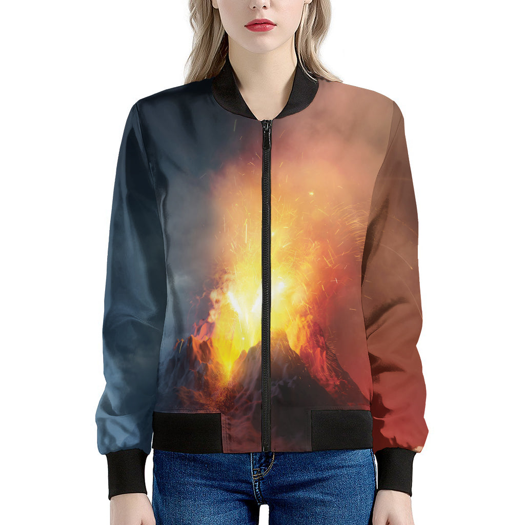 Volcano Eruption Print Women's Bomber Jacket