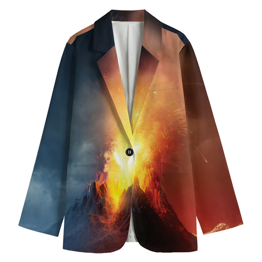 Volcano Eruption Print Women's Cotton Blazer