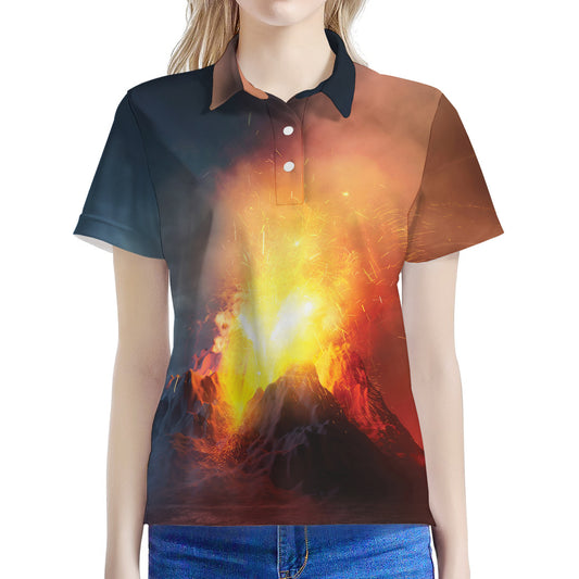 Volcano Eruption Print Women's Polo Shirt