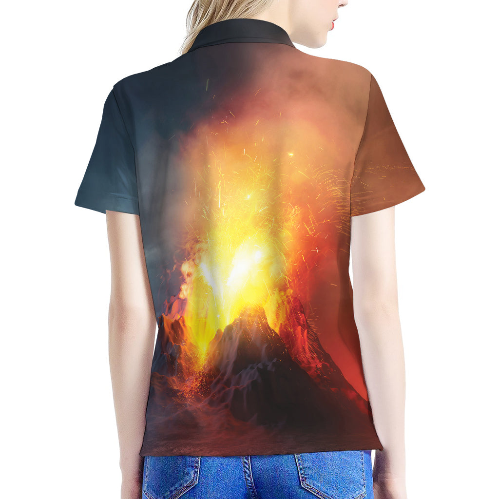 Volcano Eruption Print Women's Polo Shirt