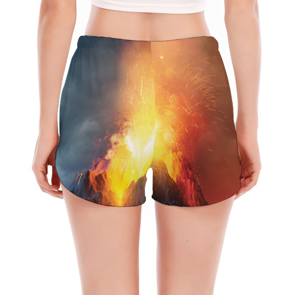 Volcano Eruption Print Women's Split Running Shorts