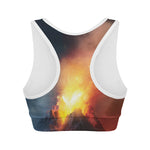 Volcano Eruption Print Women's Sports Bra