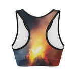 Volcano Eruption Print Women's Sports Bra
