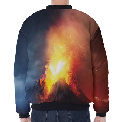 Volcano Eruption Print Zip Sleeve Bomber Jacket