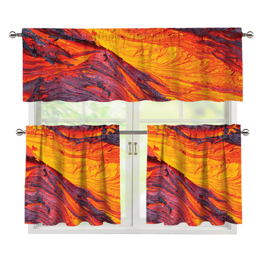 Volcano Lava Print 3 Piece Kitchen Curtains