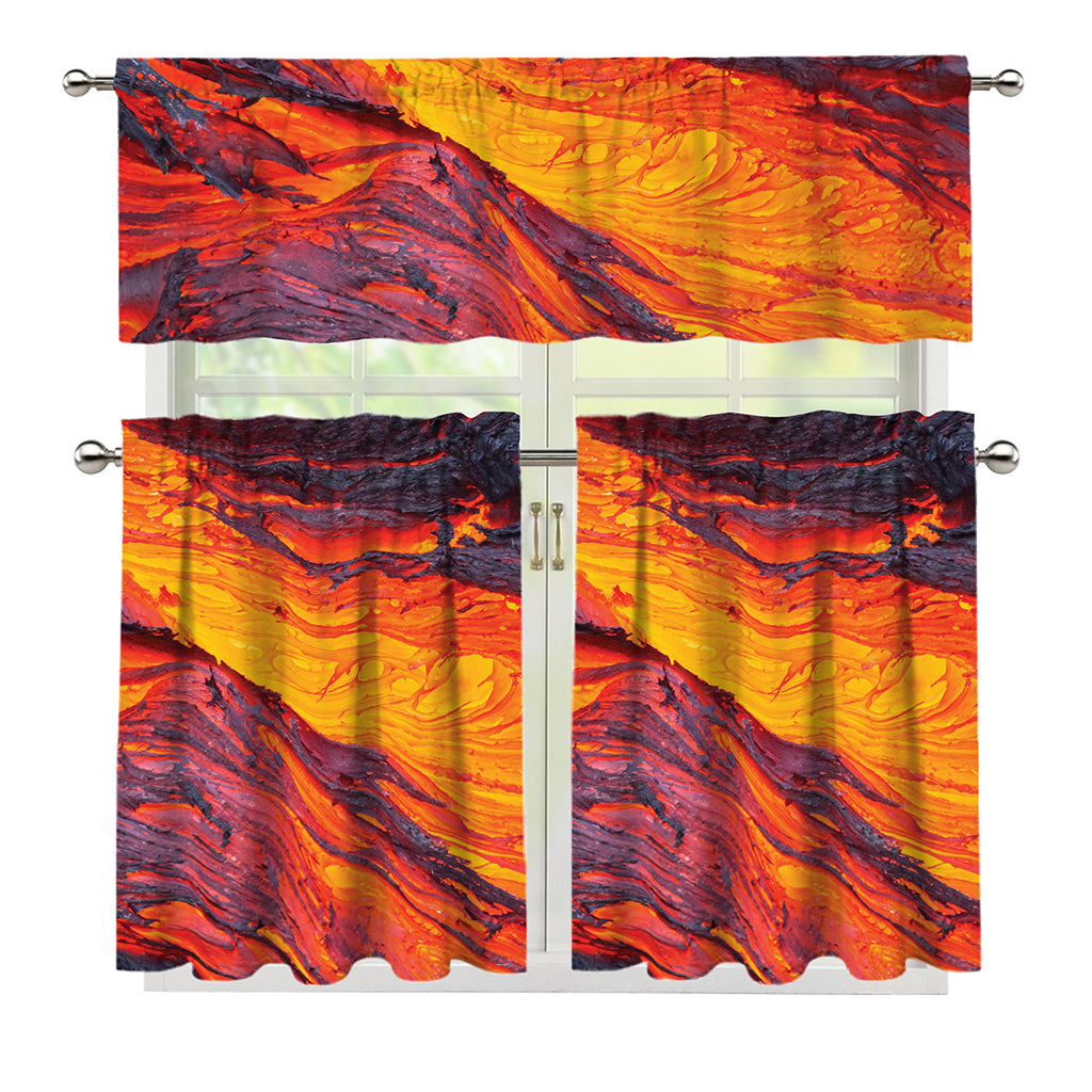 Volcano Lava Print 3 Piece Kitchen Curtains