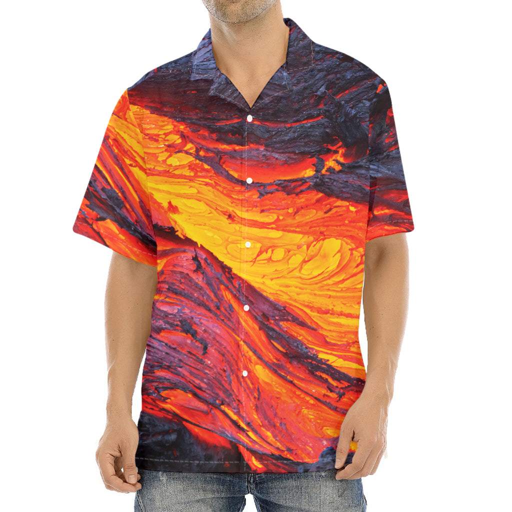 Volcano Lava Print Aloha Shirt