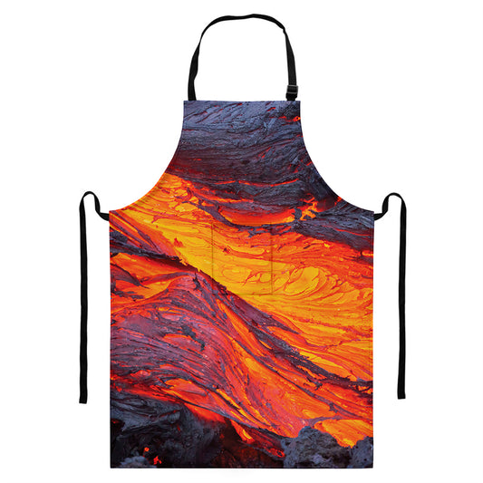 Volcano Lava Print Bib Apron With Pocket