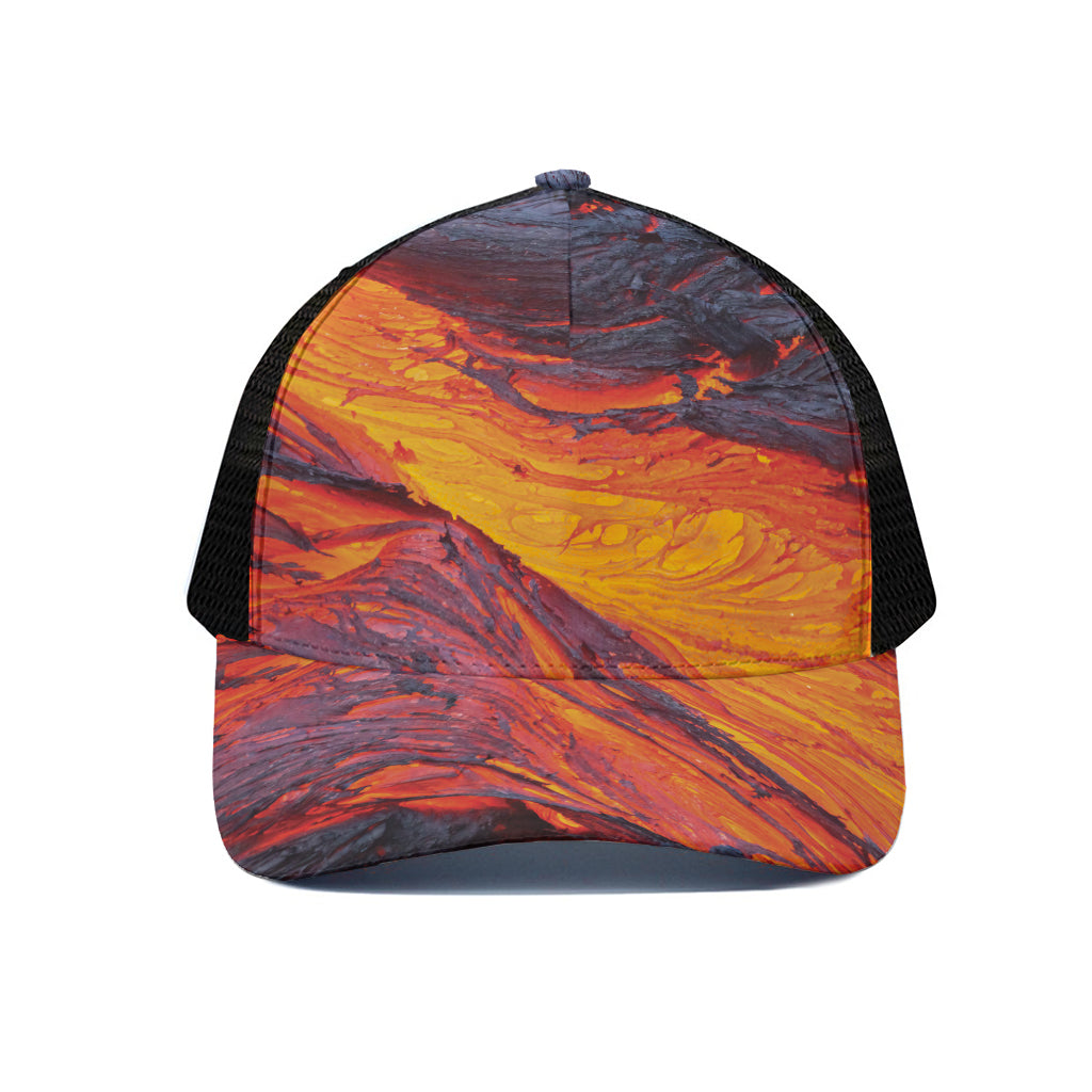 Volcano Lava Print Black Mesh Trucker Cap