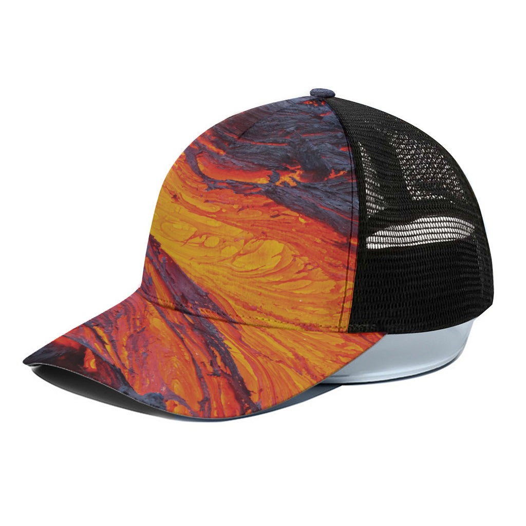 Volcano Lava Print Black Mesh Trucker Cap