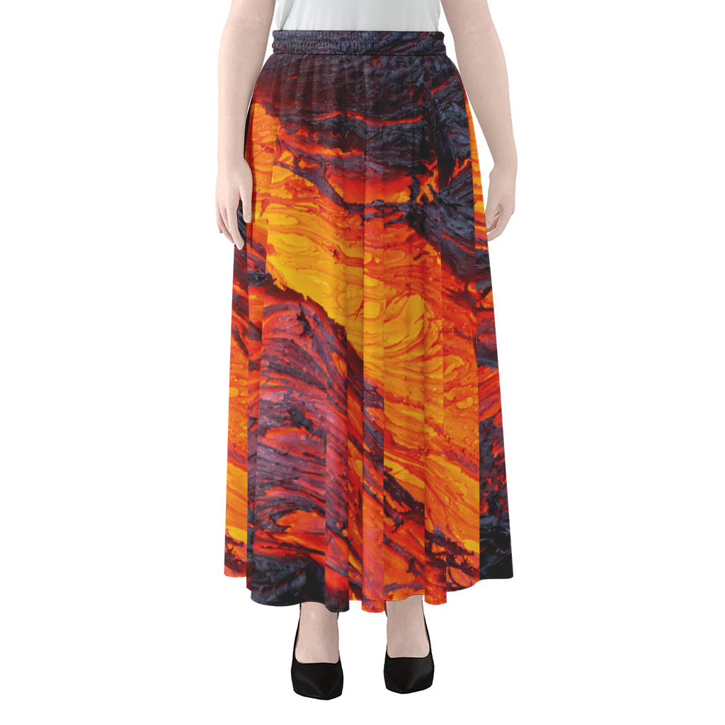 Volcano Lava Print Chiffon Maxi Skirt