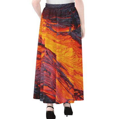 Volcano Lava Print Chiffon Maxi Skirt