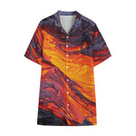 Volcano Lava Print Cotton Hawaiian Shirt