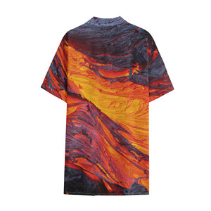 Volcano Lava Print Cotton Hawaiian Shirt