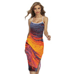 Volcano Lava Print Cross Back Cami Dress