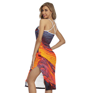 Volcano Lava Print Cross Back Cami Dress