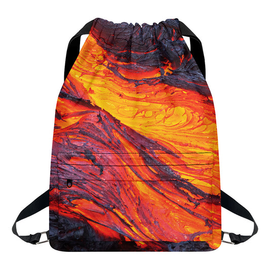 Volcano Lava Print Drawstring Backpack