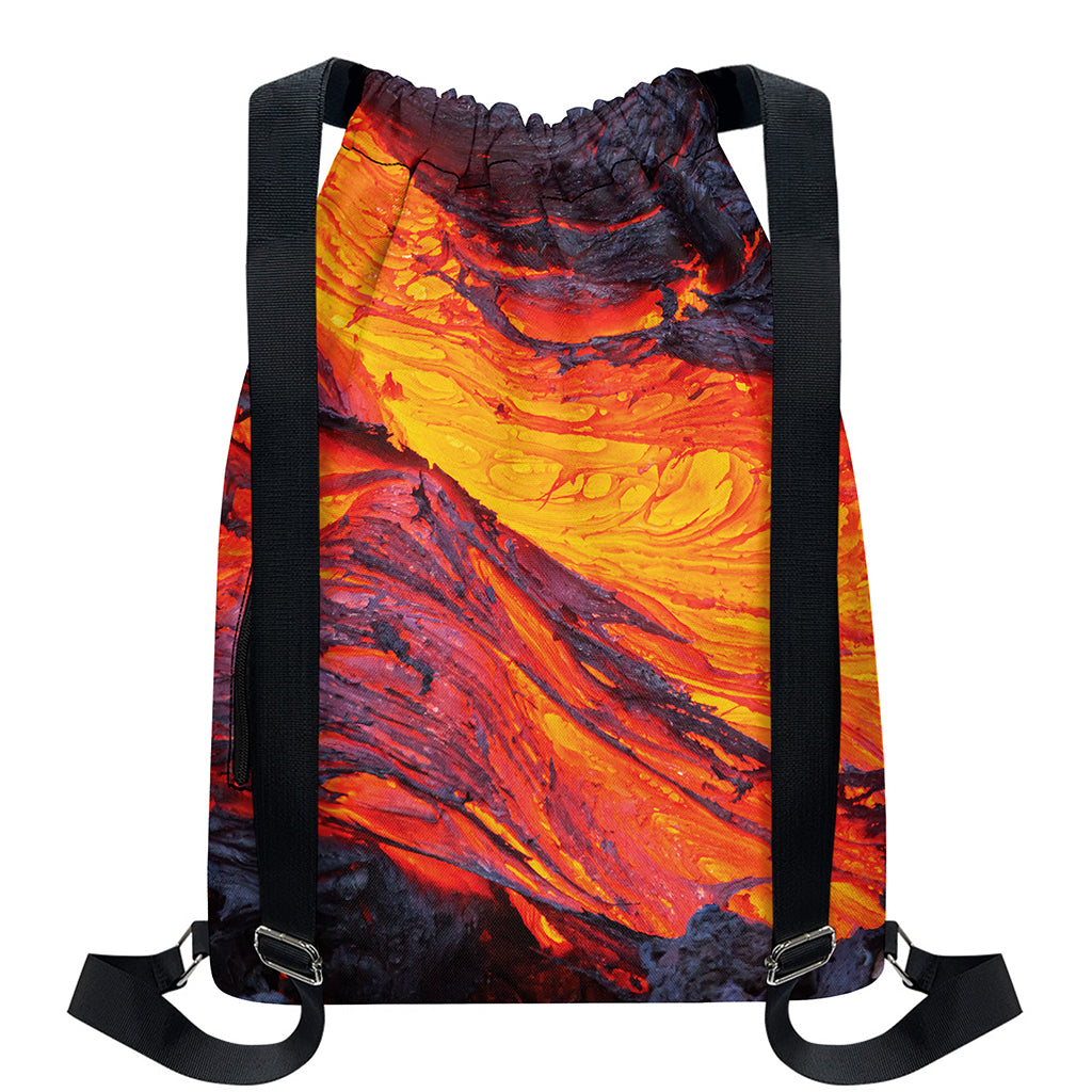 Volcano Lava Print Drawstring Backpack