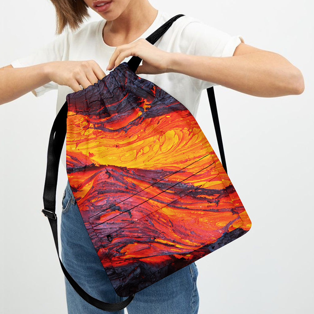 Volcano Lava Print Drawstring Backpack