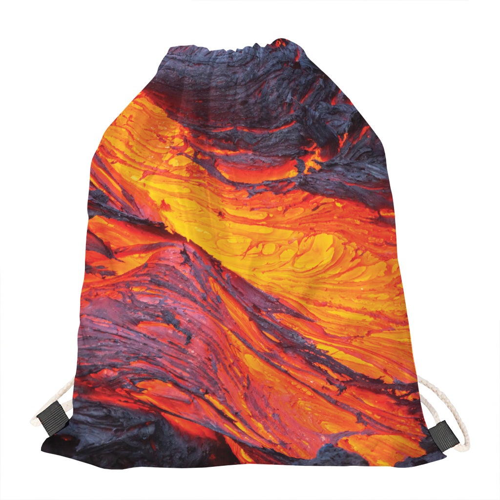 Volcano Lava Print Drawstring Bag