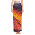 Volcano Lava Print High Slit Maxi Skirt