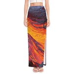 Volcano Lava Print High Slit Maxi Skirt