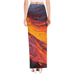 Volcano Lava Print High Slit Maxi Skirt