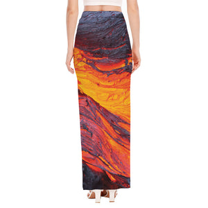 Volcano Lava Print High Slit Maxi Skirt