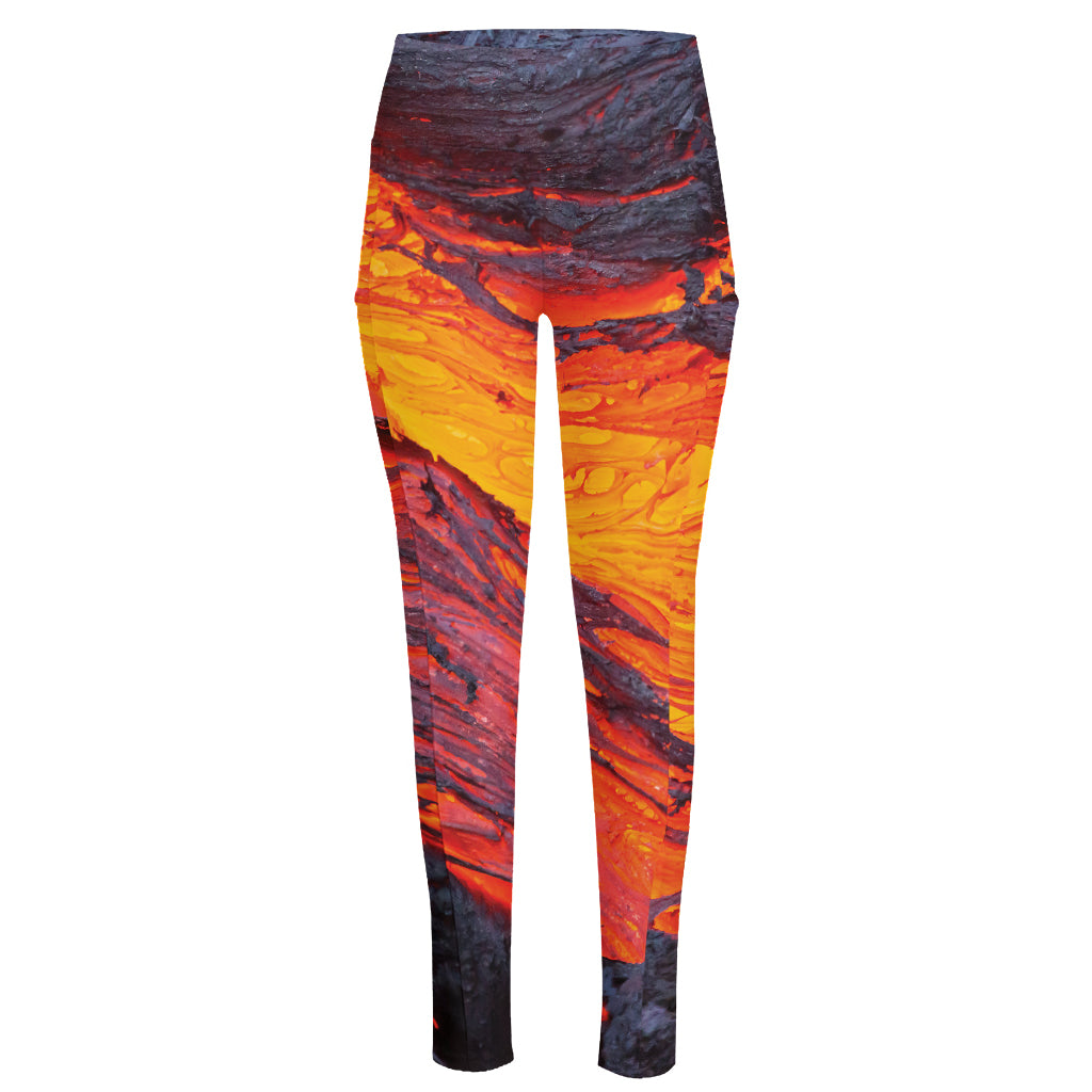 Volcano Lava Print High-Waisted Pocket Leggings